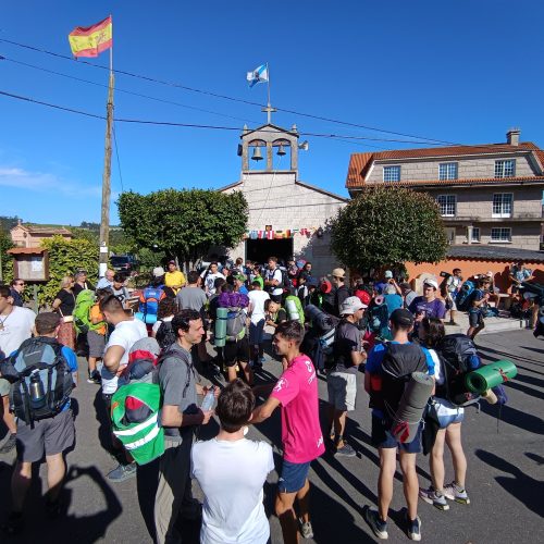 Crowd outside chapel